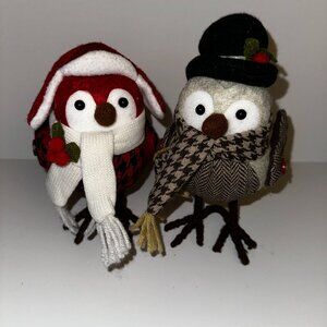 set of 2 FABRIC BIRDS 8" Christmas tweed & red houndstooth Michaels?